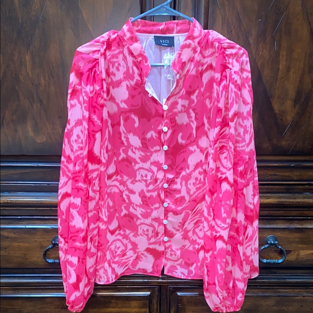 Vici Pink Patterned Button Down Top - image 1